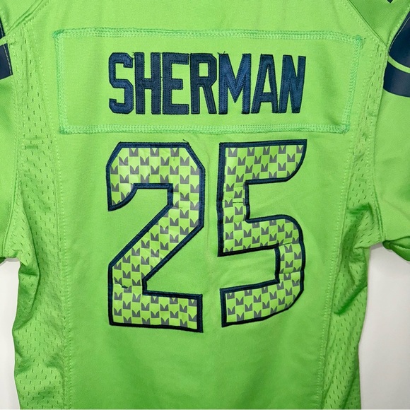 SHERMAN #25 NIKE NFL FOOTBALL JERSEY TOP SHIRT SIZE MEDIUM NEON GREEN NAVY - Picture 6 of 6